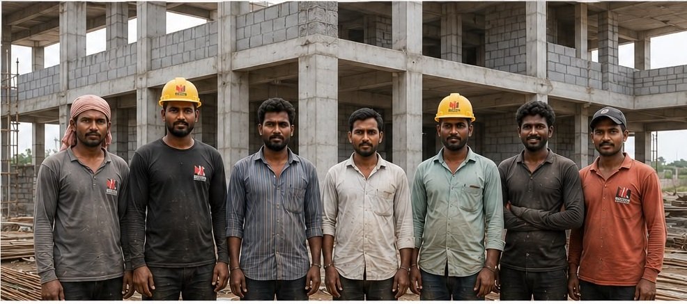 Nazcon civil workforce at an Indian construction site